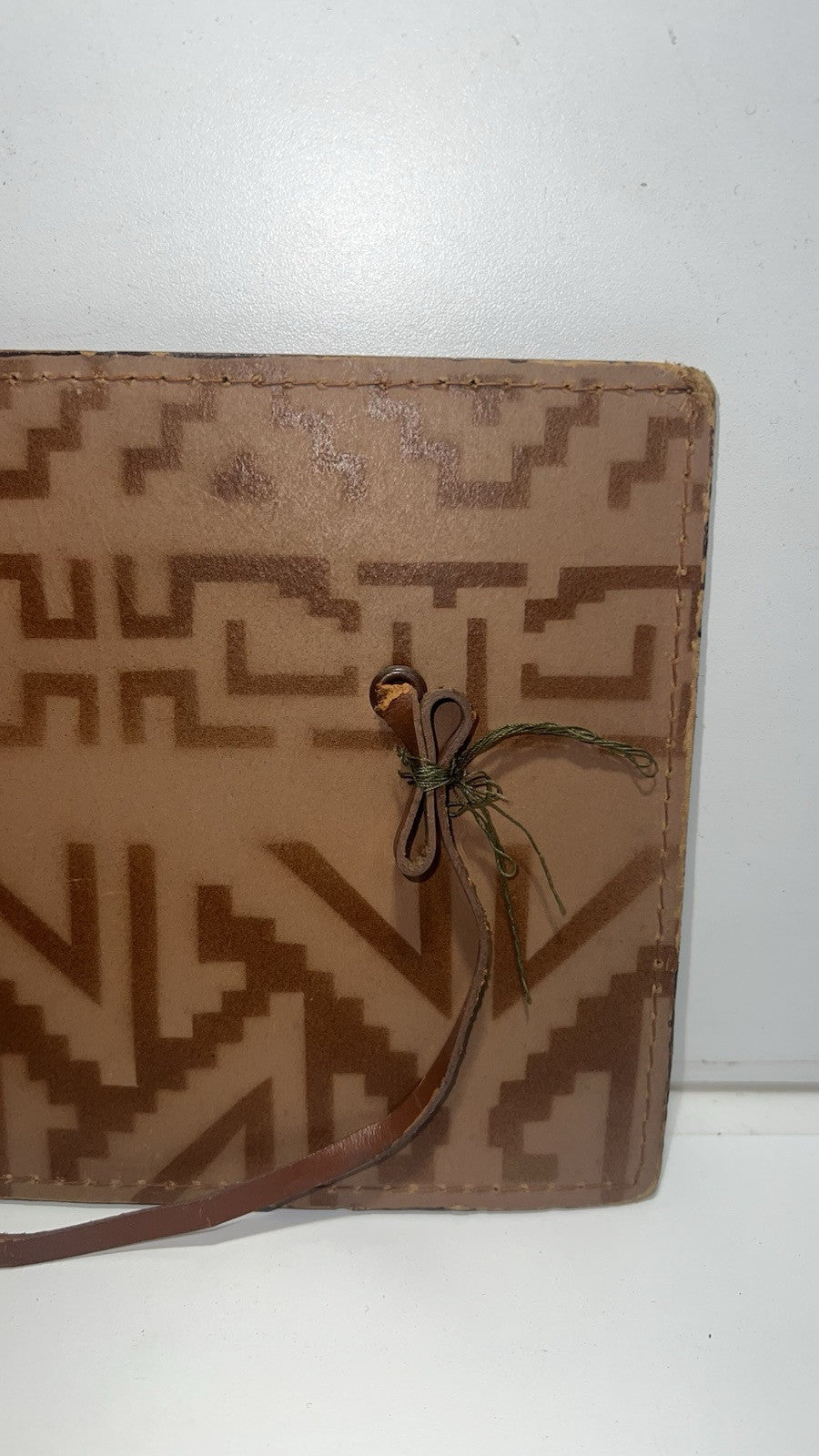 Vintage Peruvian Leather Wall Art Hand-Painted by Ibáñez - 8”x6”. Damaged