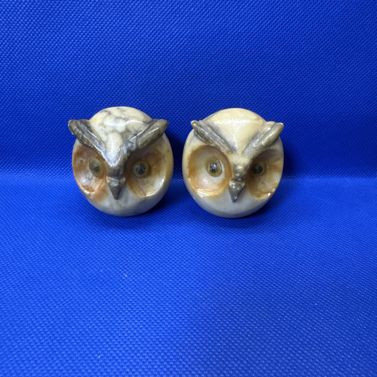 Genuine Alabaster Stone Owl Set Of 2