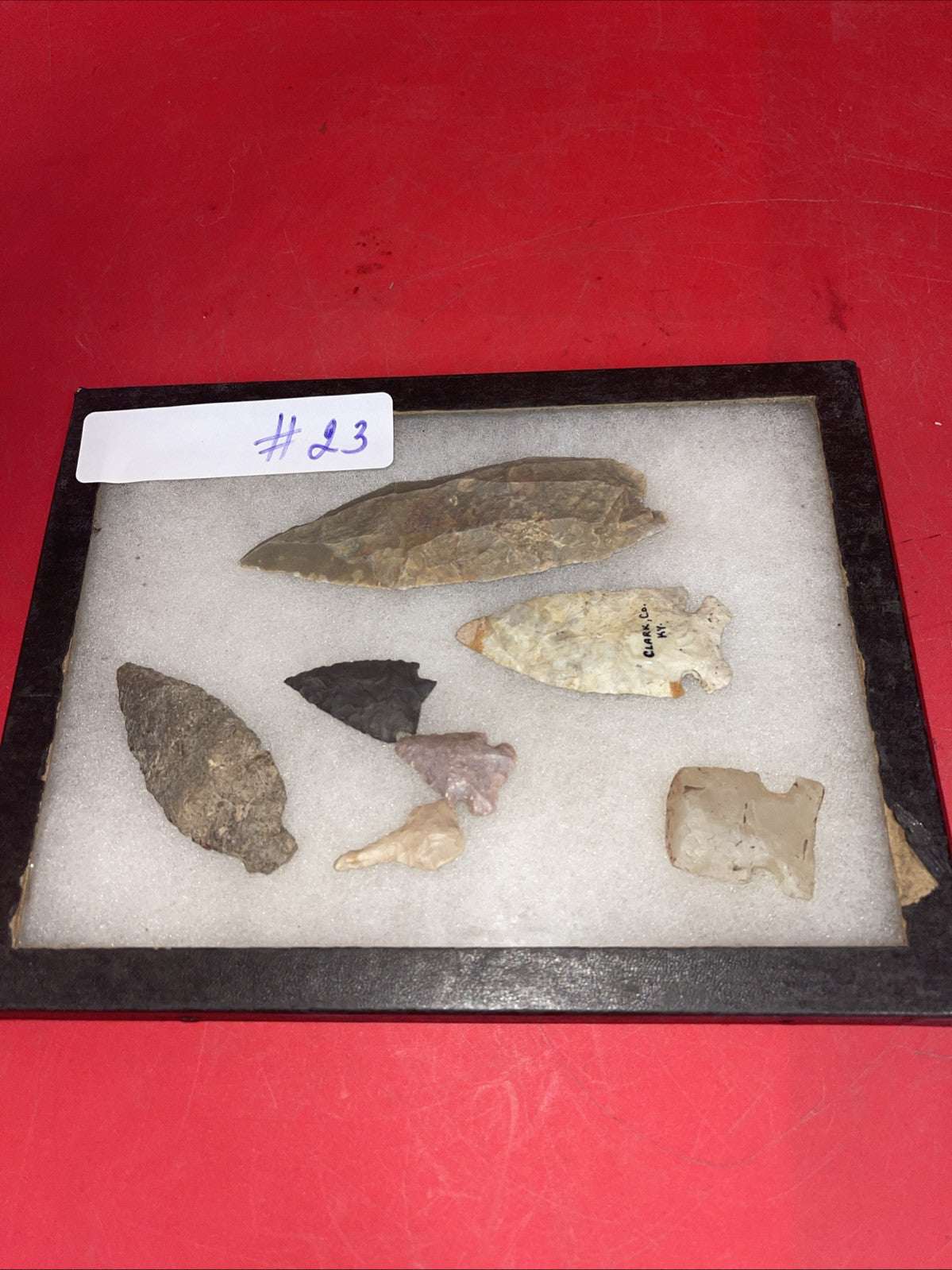 Native American Artifacts Lot 7 w/ Frame Arrowheads Collection 9”x7” Frame #23
