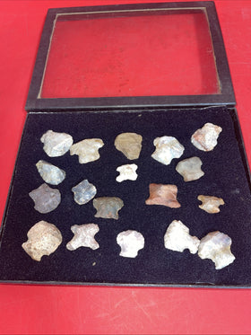 Native American Artifacts Lot 18 w/ Frame Arrowheads Collection 9”x7” Frame #25