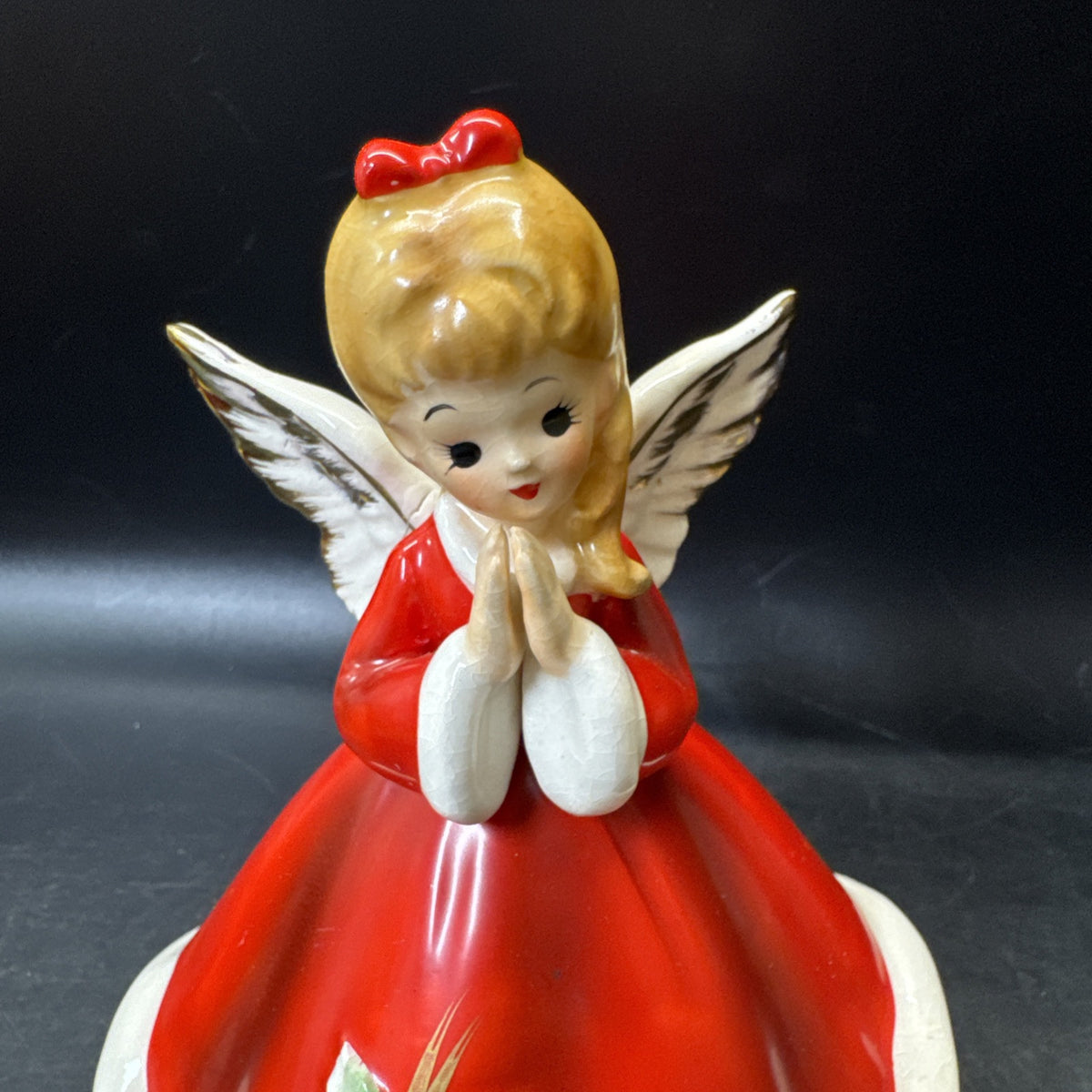 Vintage Josef Originals Christmas 1950s Angel Girl Music Box Holly Kitschy