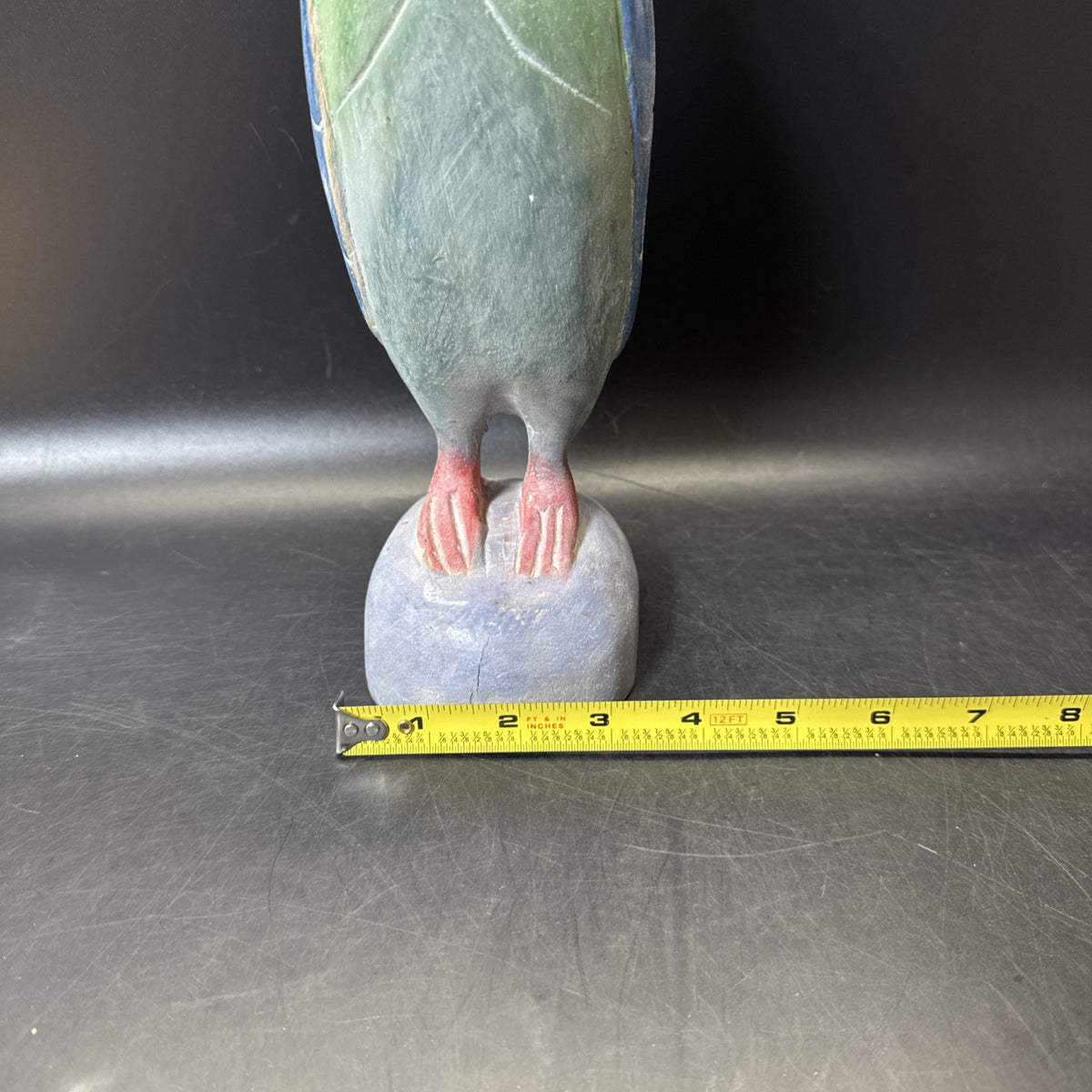 Hand Carved Wood And Clay Bird Sculpture 13” Tall