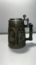 Vintage Green Beer Stein Mug Horse Battle Scene Pewter Lid West Germany