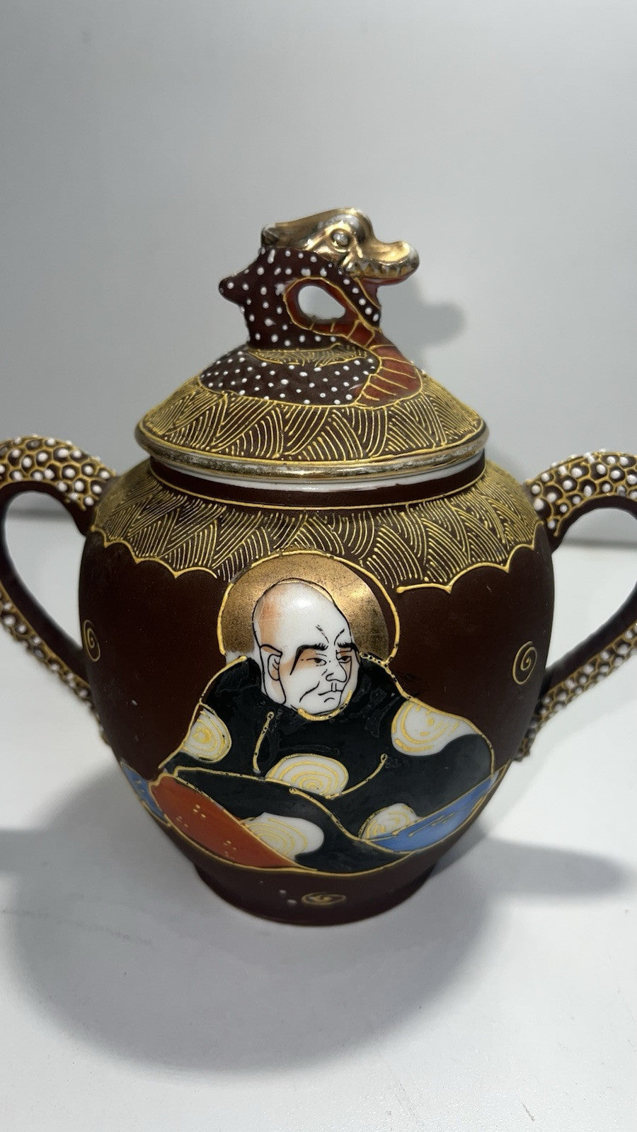 Vintage Japanese Satsuma Moriage Dragon Teapot – Hand Painted, 6” Tall