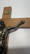 Vintage 12” Brass & Wood Wall Crucifix – Jesus Christ Religious Germany