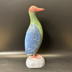 Hand Carved Wood And Clay Bird Sculpture 13” Tall
