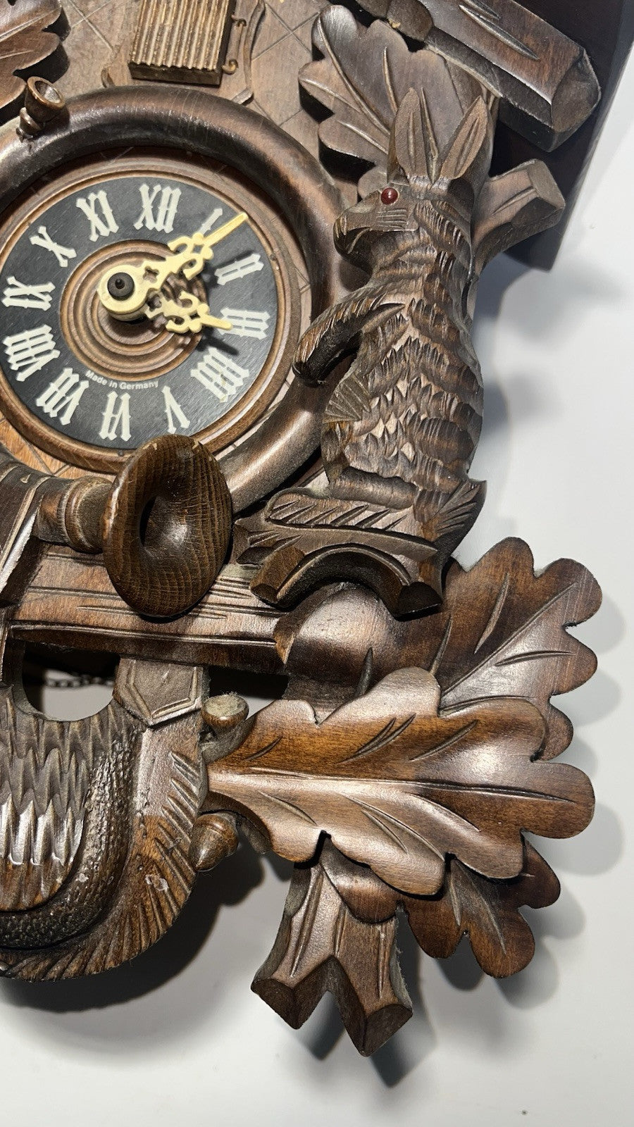 Vintage Black Forest German Hunter Cuckoo Wall Clock - Deer & Game Theme Unteste