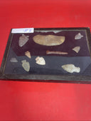 Native American Artifacts Lot 10 w/ Frame Arrowheads Collection 12”x8” Frame #12