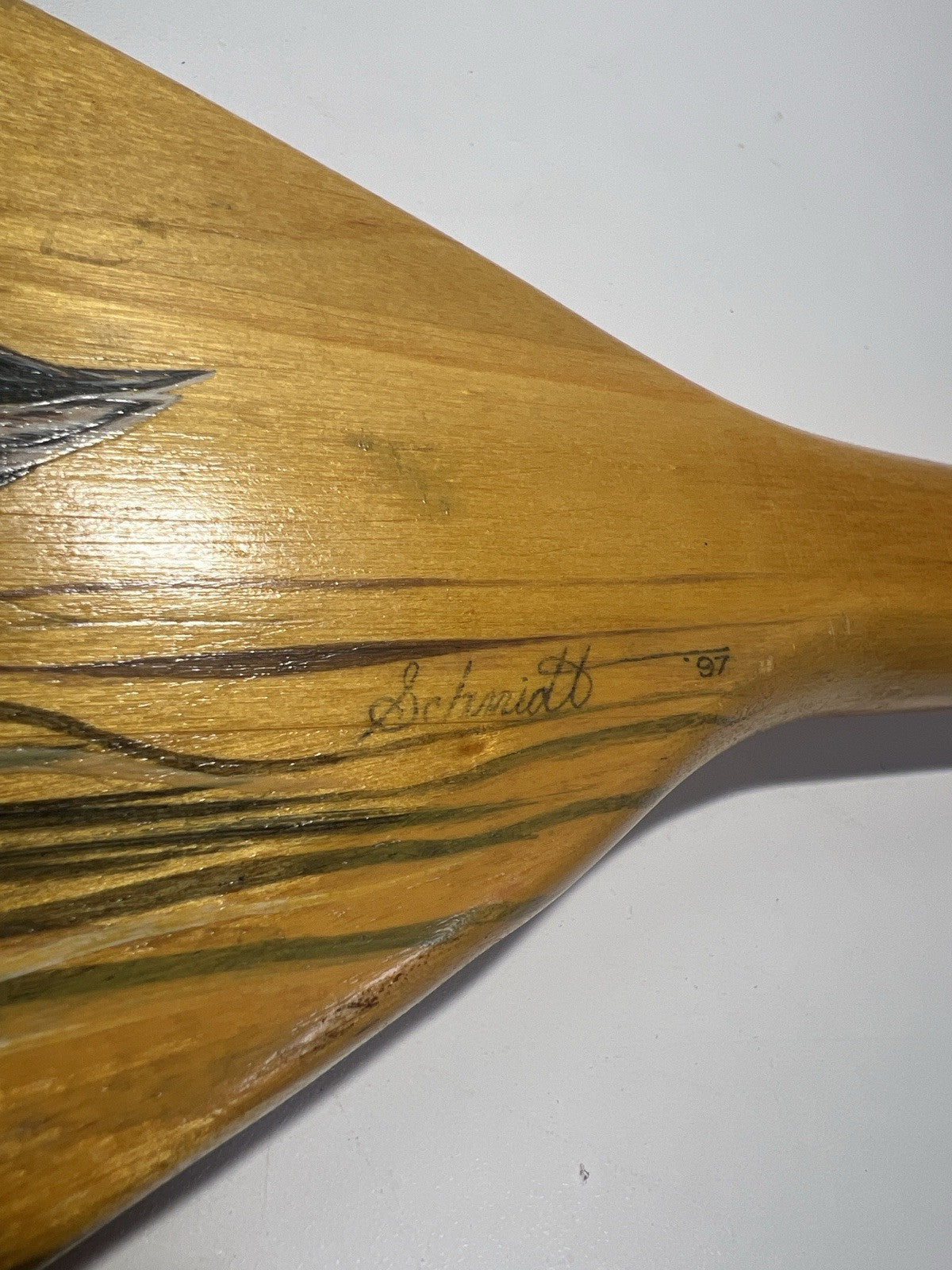 Vintage Hand-Painted Wooden Canoe Paddle 29.5” - Signed Schmidt ‘97 - Duck Art