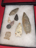 Native American Artifacts Lot 7 w/ Frame Arrowheads Collection 9”x7” Frame #23