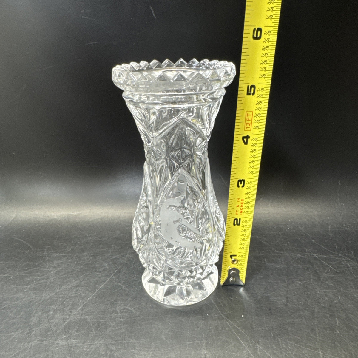 Hofbauer Collection Lead Crystal Vase With Bird 5 1/3” Tall