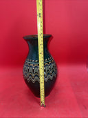 Bulgar Clay Redware Slip Glaze Teal Green Vase Bulgarian Pottery 10” Tall