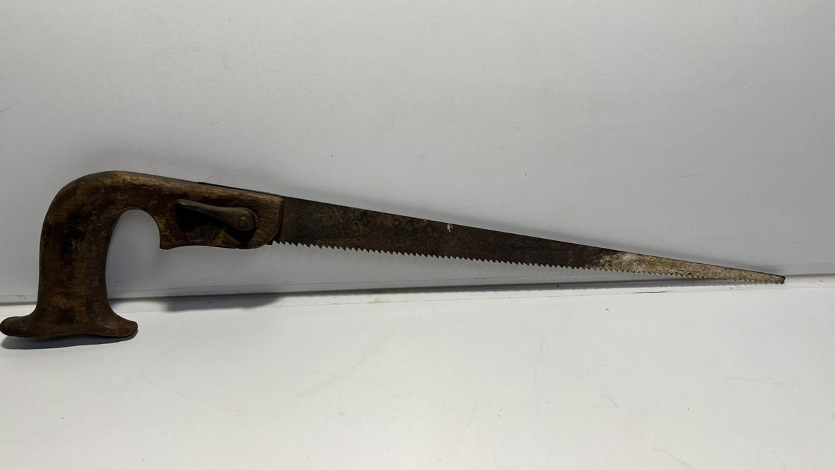 Vintage 13” Curved Handle Keyhole Saw – Wooden Handle, Rare Hand Tool