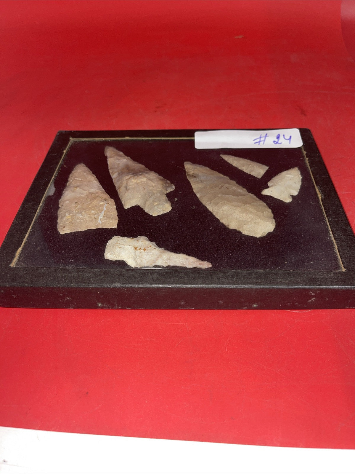 Native American Artifacts Lot 6 w/ Frame Arrowheads Collection 9”x7 Frame #24