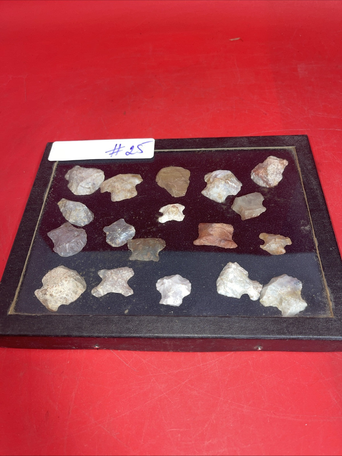 Native American Artifacts Lot 18 w/ Frame Arrowheads Collection 9”x7” Frame #25