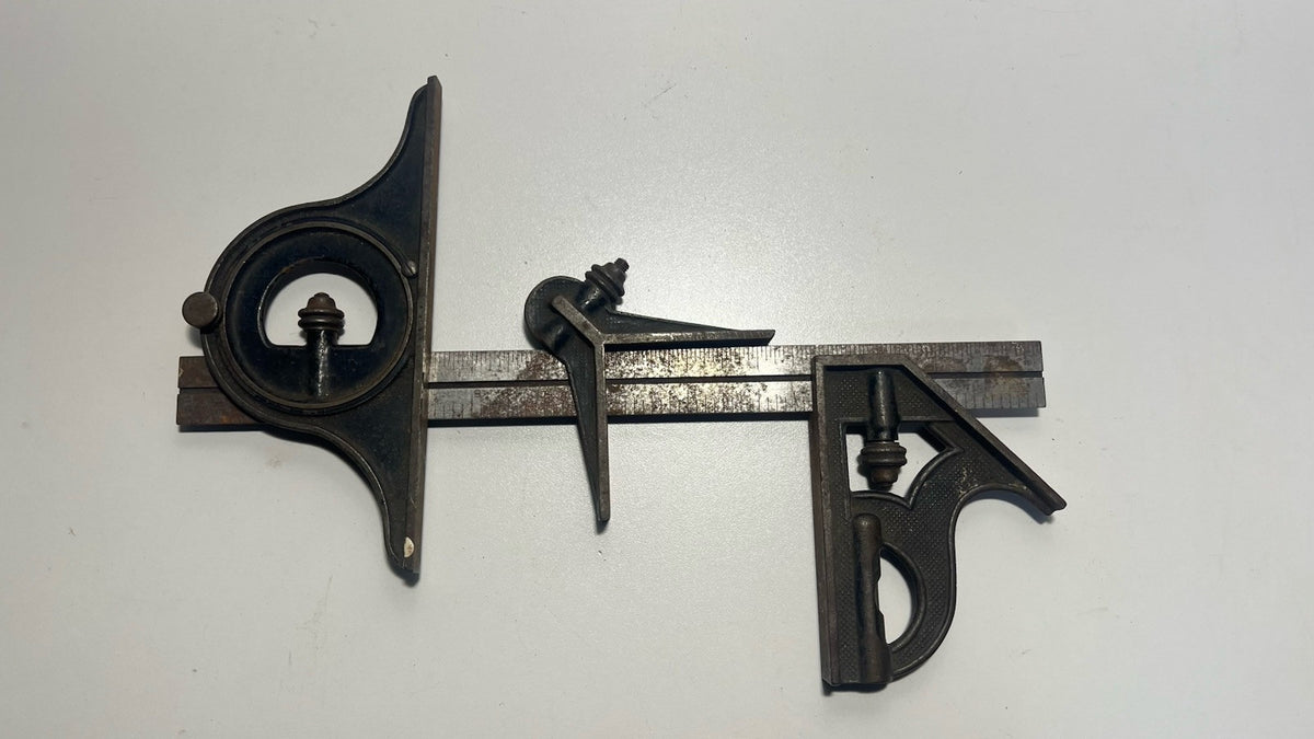 L.S.Starrett 12" Combination Square 4pc Set Hardened Vintage USA