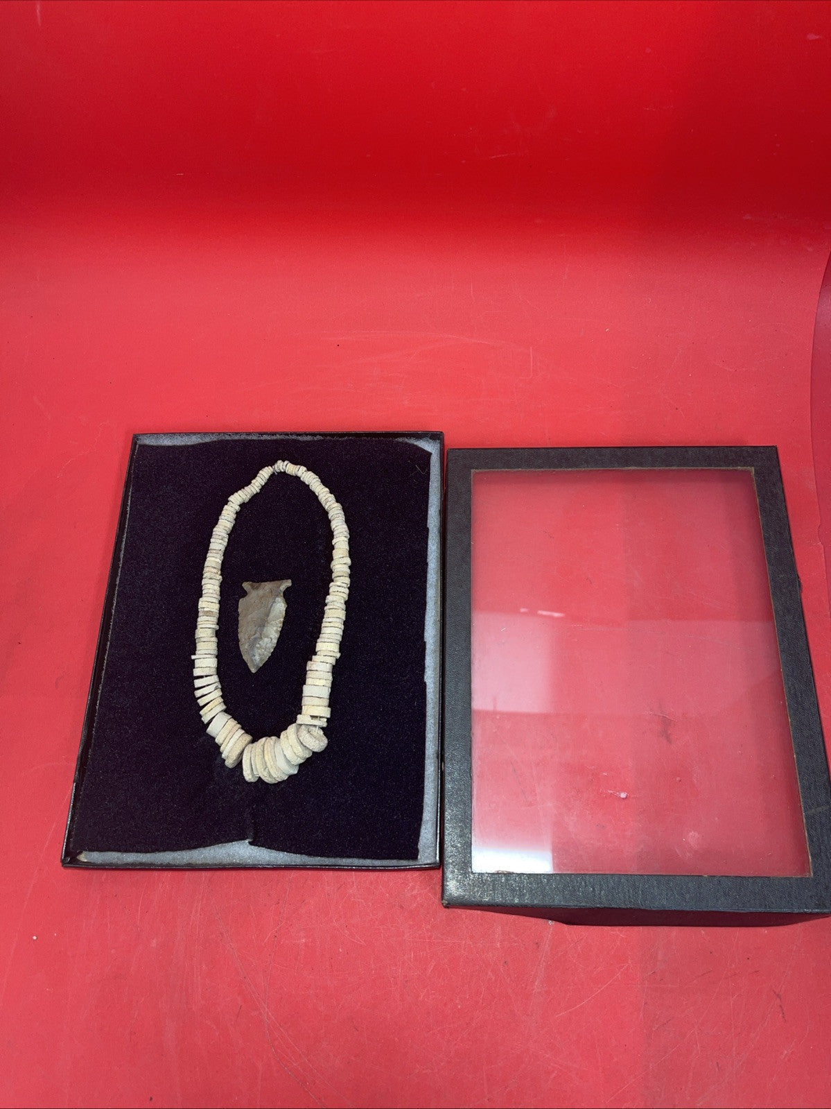 Native American Artifacts in a glass box 9”x7”.  #28