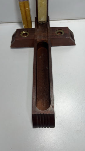 Vintage Catholic Last Rites Crucifix - Mother of Pearl Inlay, Empty Holy Water