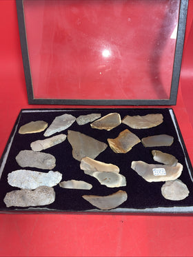 Native American Artifacts Lot 19 w/ Frame Arrowheads Collection 12”x8” Frame #16