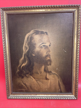 Jesus Christ Litho Print Framed Christian 1940’s  Vintage Warren Sallman 15”x12”