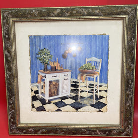 Vintage C. Winterle Olson Print Framed Rustic Kitchen Table Scene GUC