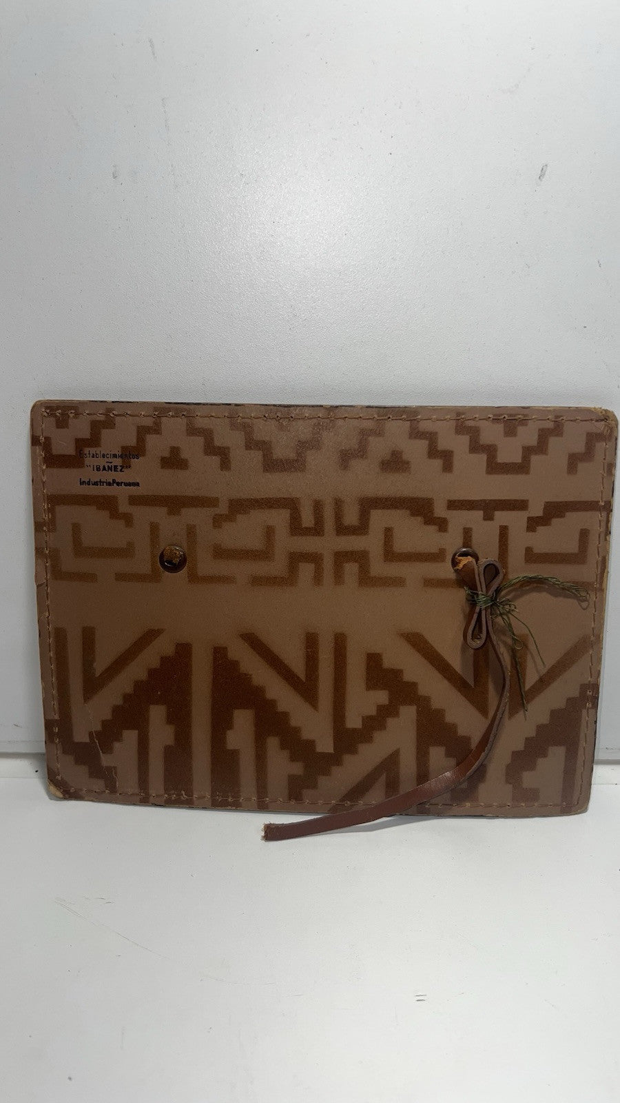 Vintage Peruvian Leather Wall Art Hand-Painted by Ibáñez - 8”x6”. Damaged