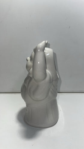 Benihana Happy Buddha Hands Up 7" Tiki White Ceramic Cocktail Mug Cup Vintage
