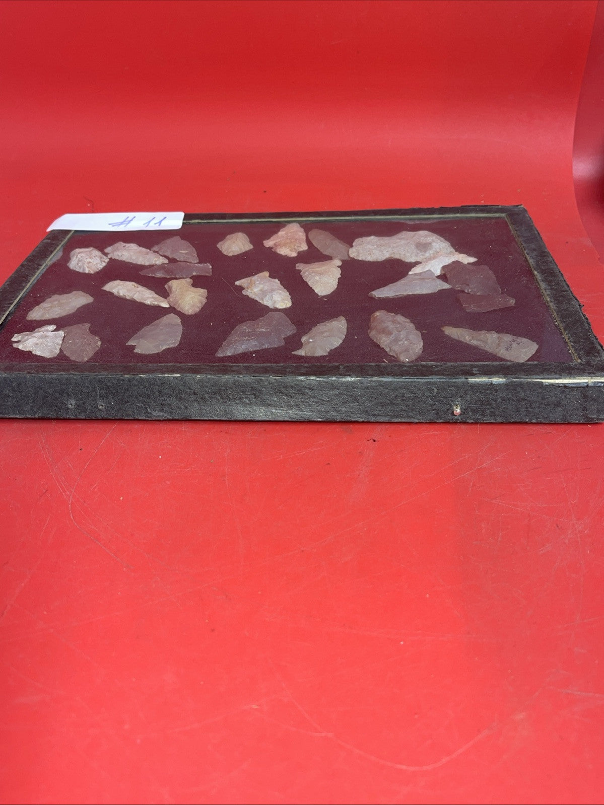 Native American Artifacts Lot 24 w/ Frame Arrowheads Collection 12”x8” Frame #11