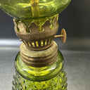 Vintage Made In Hong Kong,  Small Green Glass Oil Lamp 10" Tall