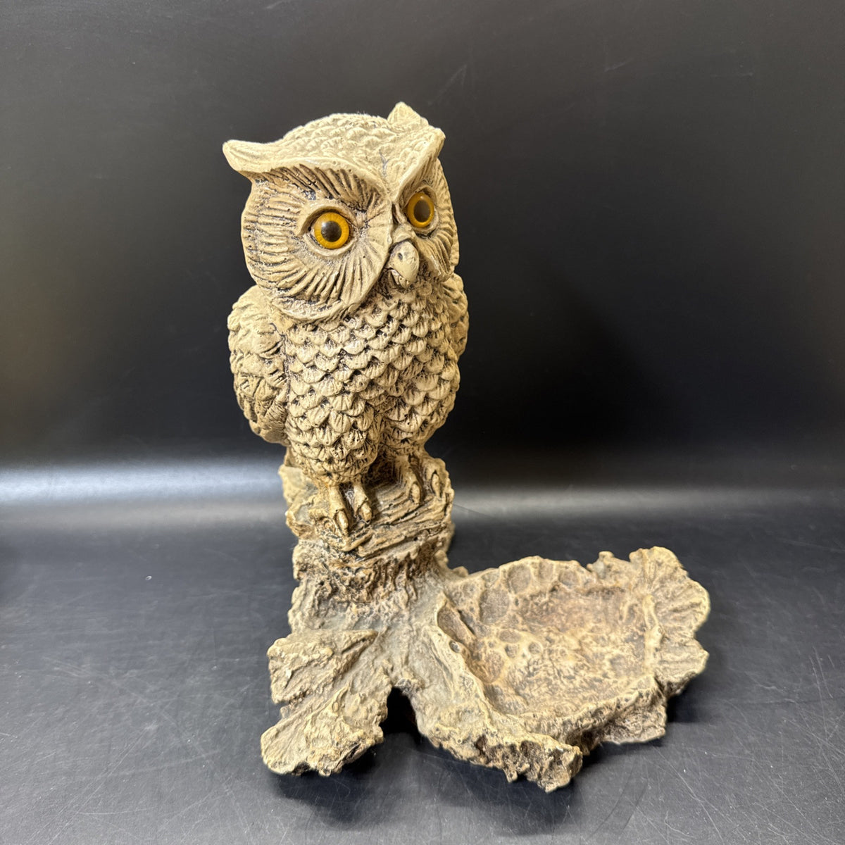 Vintage Pompadour AF 77 Owl on Branch Candle Holder Figurine Faux Wood Resin