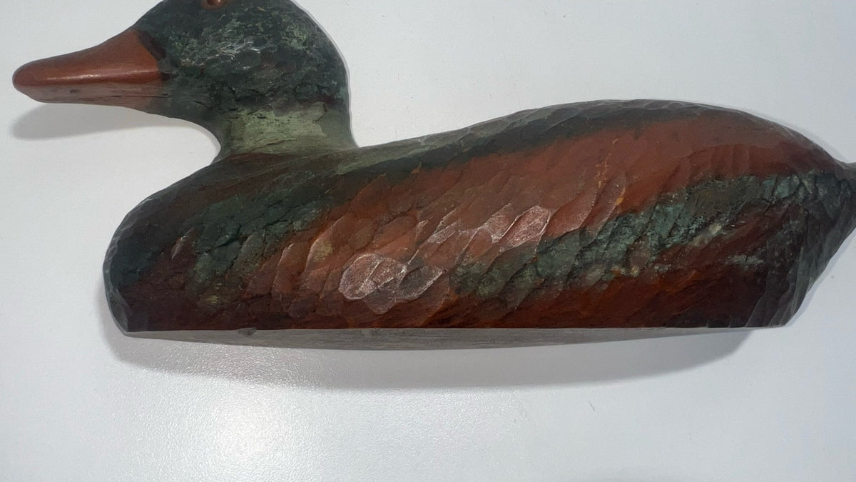 Vintage Hand-Carved Wooden Duck Decoy with Hole – Rustic Hunting Collectible