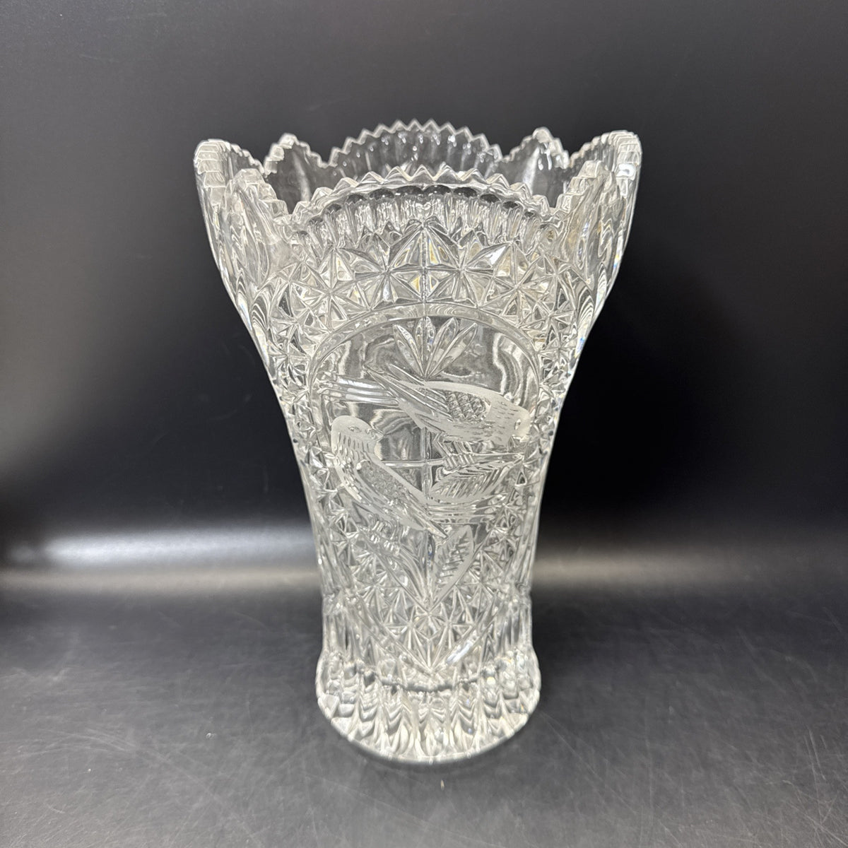 Vintage Hofbauer Byrdes Crystal Birds Vase 10” Tall