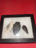 Native American Arrowheads collection in glass case, framed.