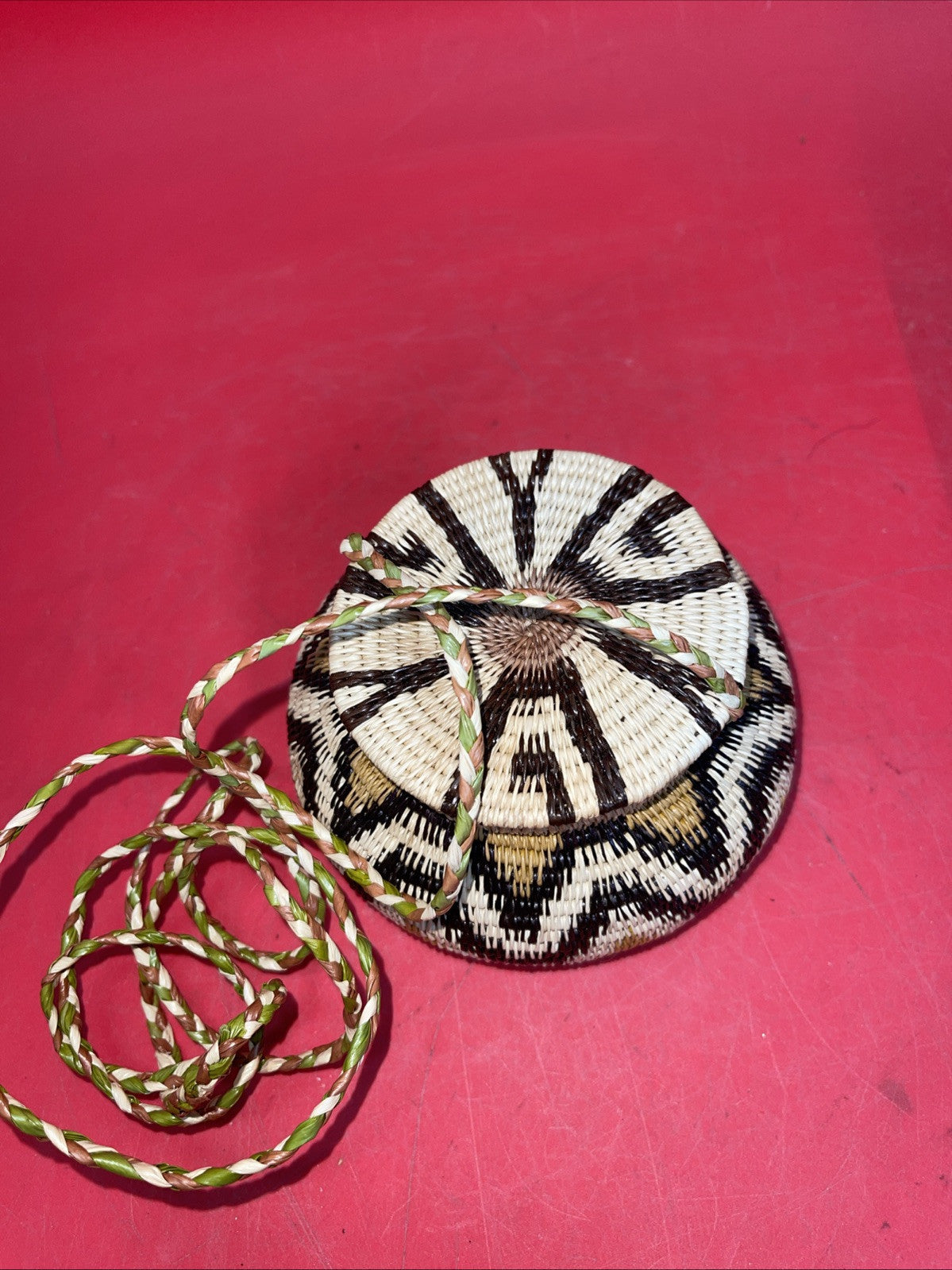 African Hand Woven Basket with Lid 3”x4”