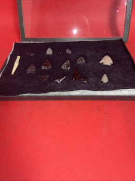 Native American Artifacts Lot 14 w/ Frame Arrowheads Collection 12”x8” Frame #15