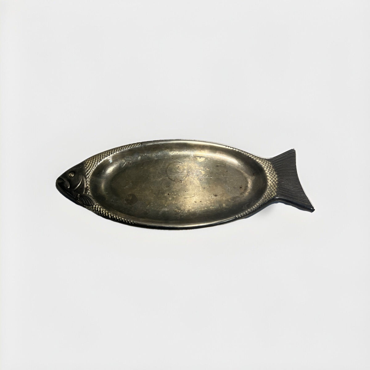Vintage Silver-Plated Asian Fish Platter with Gold Trim - Made in China 18”x7.5”