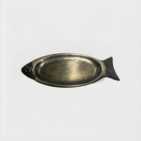 Vintage Silver-Plated Asian Fish Platter with Gold Trim - Made in China 18”x7.5”