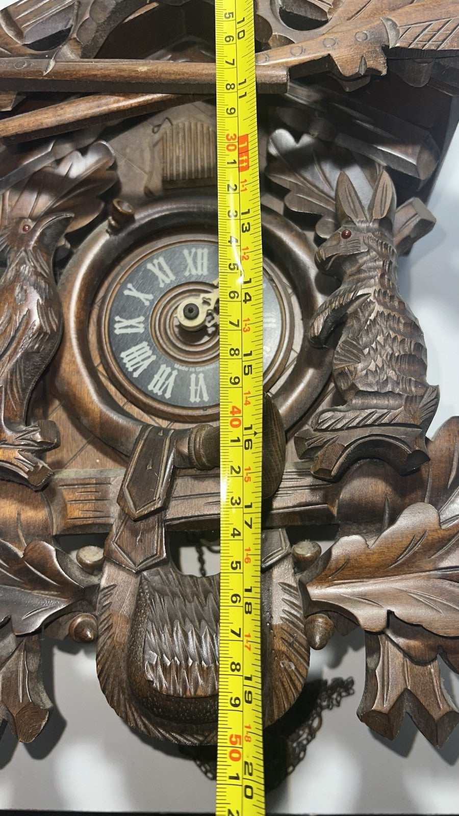 Vintage Black Forest German Hunter Cuckoo Wall Clock - Deer & Game Theme Unteste