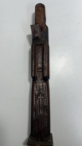 Vintage Hand-Carved Wooden Monk Statue 15” – Religious Folk Art Mexico