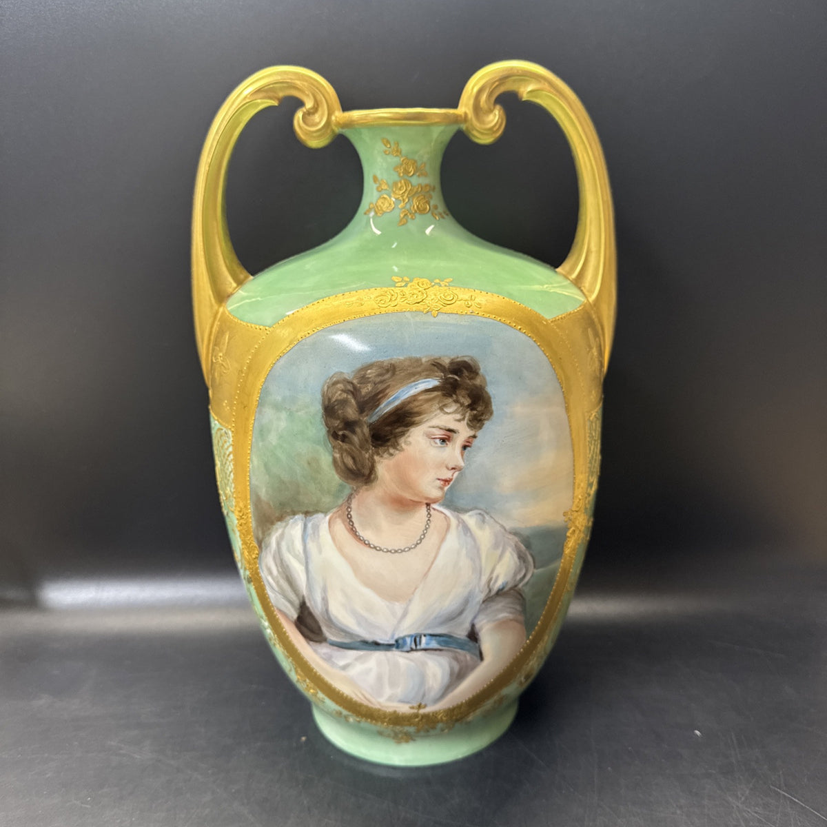 Antique Porcelain Hand Painted Vase With Portrait Of Women, France, Signed!!!