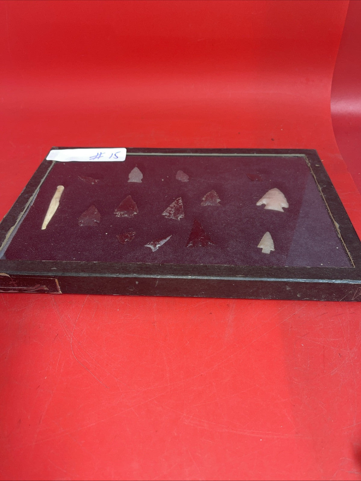 Native American Artifacts Lot 14 w/ Frame Arrowheads Collection 12”x8” Frame #15