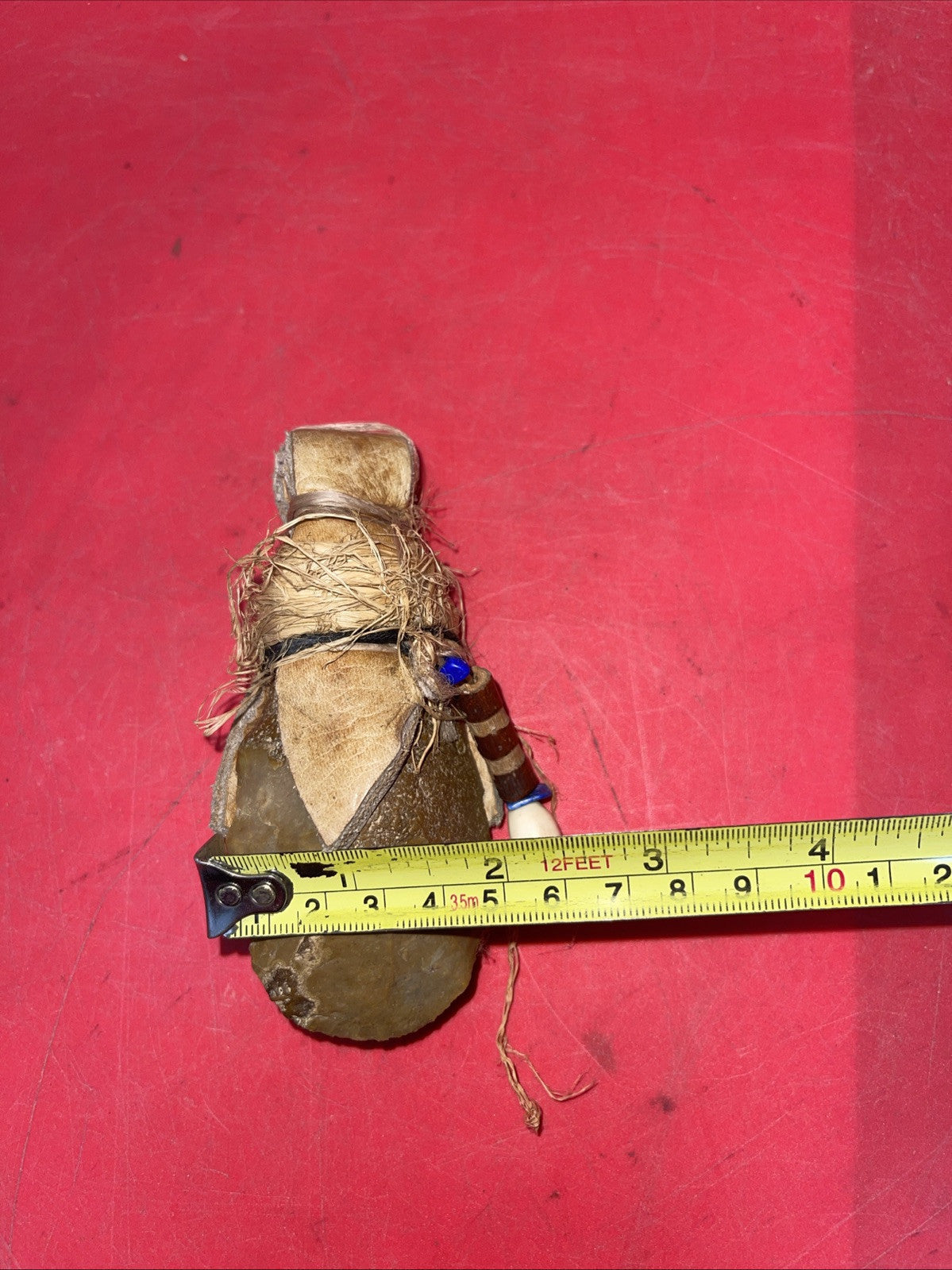 American Indian Artifact, Tabletop Stone Knife, Leather Handle
