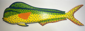 40” Hand-Painted Mahi Mahi Wall Art – Vibrant Ocean Fish Decor, Man Cave. Wood.