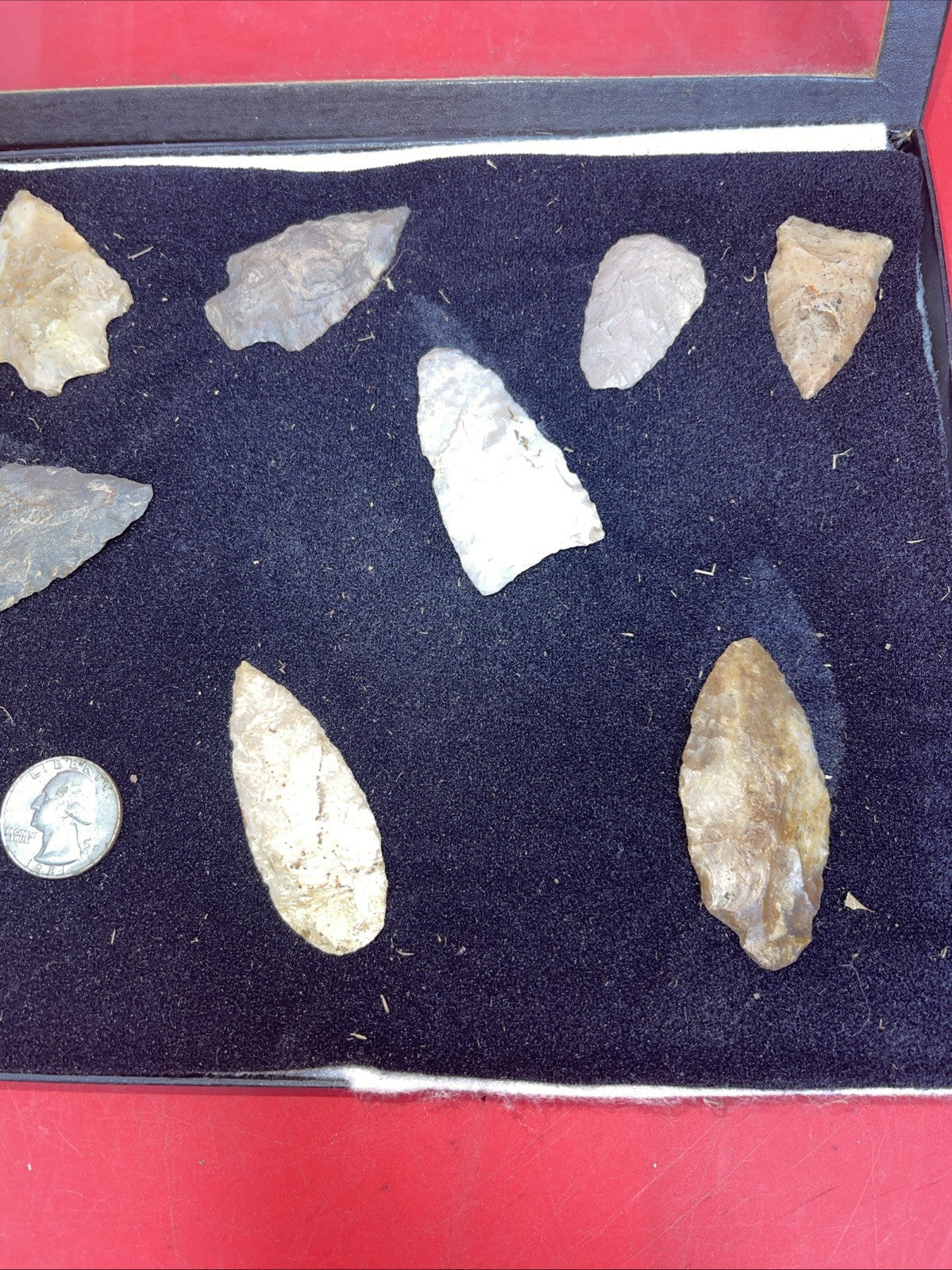 Native American Artifacts Lot 11 w/ Frame Arrowheads Collection 12”x8” Frame #14