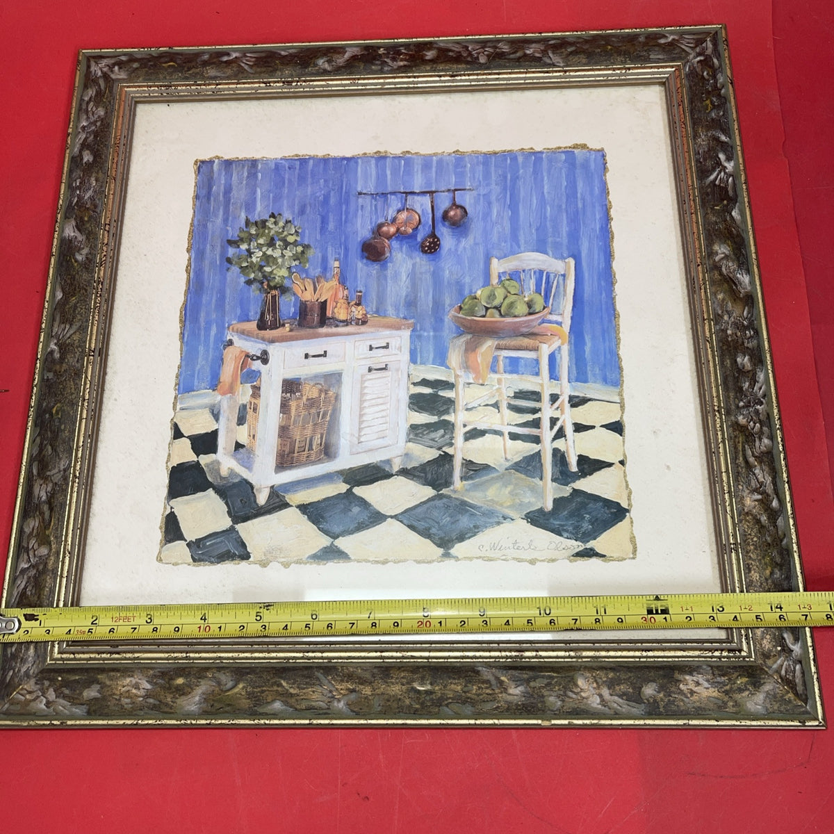 Vintage C. Winterle Olson Print Framed Rustic Kitchen Table Scene GUC