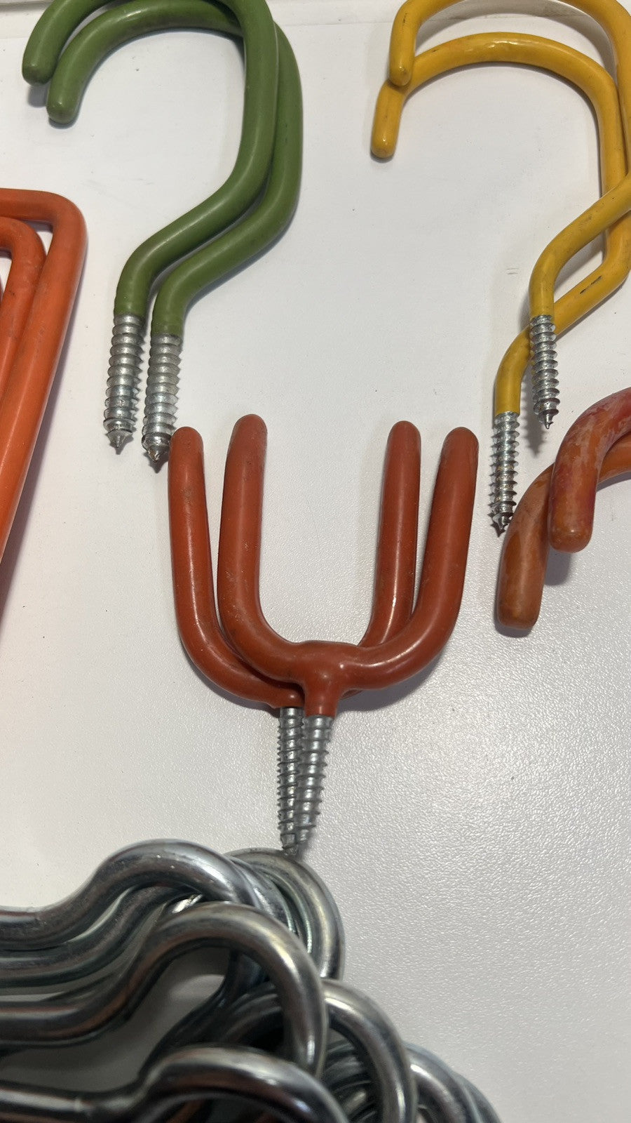 USED Assorted Vinyl Screw in ladder hooks & Large Utility Storage screw in hooks