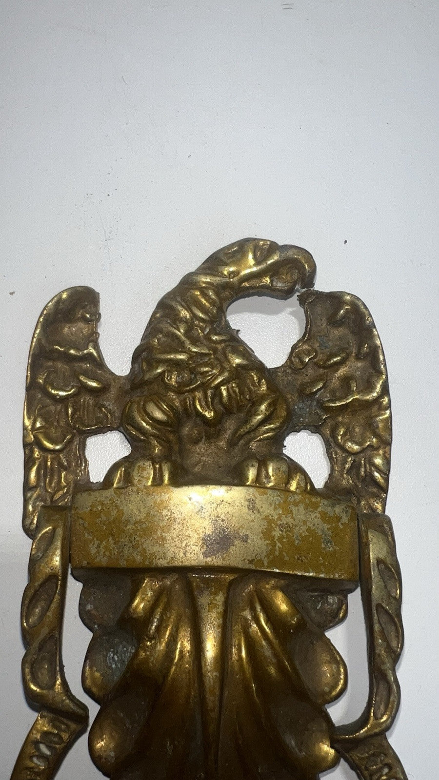 Large Vintage Solid Brass American Eagle Door Knocker 6 1/2" Name Plate