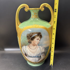 Antique Porcelain Hand Painted Vase With Portrait Of Women, France, Signed!!!