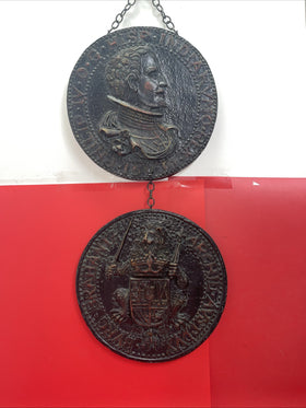 2 Pc Lot Vintage Spanish Medallion Wall Coin Replica Plaques