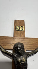 Vintage 12” Brass & Wood Wall Crucifix – Jesus Christ Religious Germany